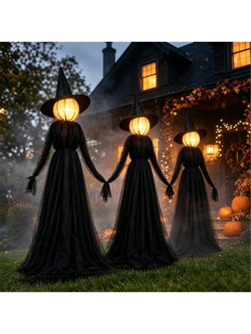 5 FT Set of 3 Light Up Holding Hands Halloween Witches Outdoor Decorations